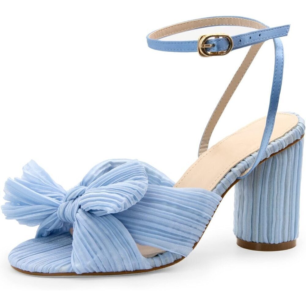 🆕Women's Bow Knot Heeled Sandals Ankle Buckle Strap Chunky Heeled Open-toe
